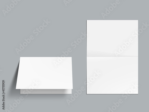 3D Horizontal Fold Blank White Brochure Template