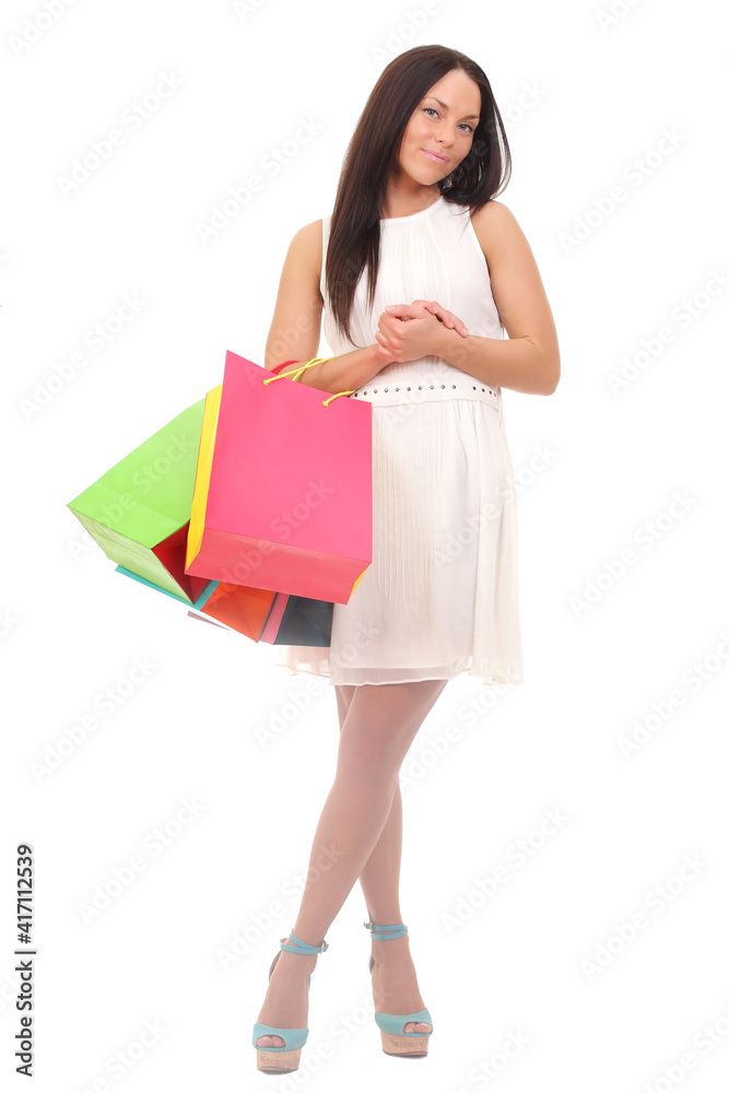 young woman holding packages with purchases