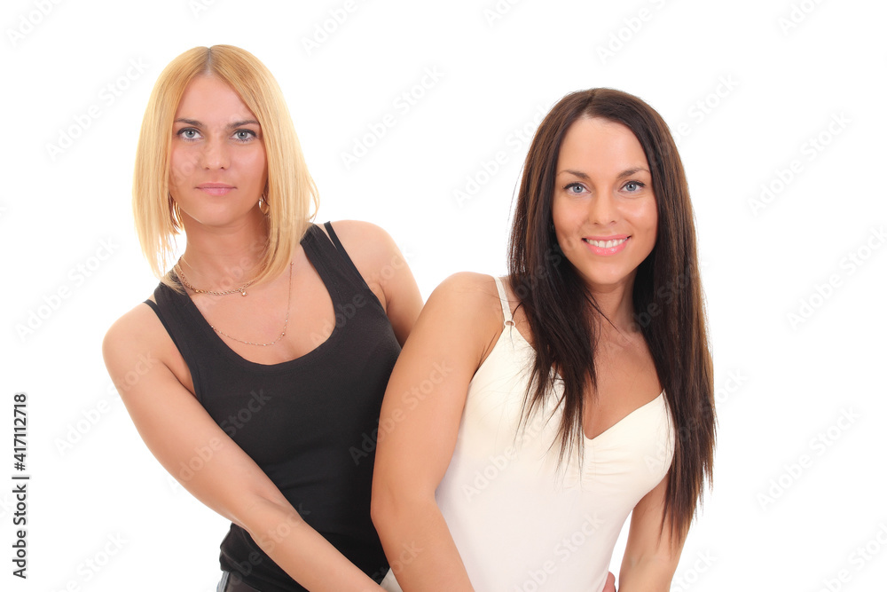 funny sisters girlfriend on a white background funny sisters girlfriend on a white background