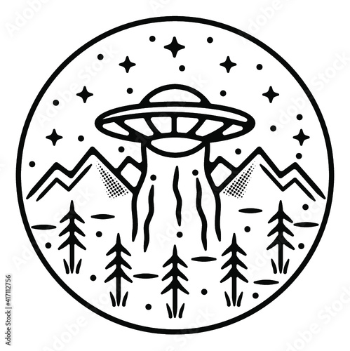 ufo monoline vintage outdoor badge design