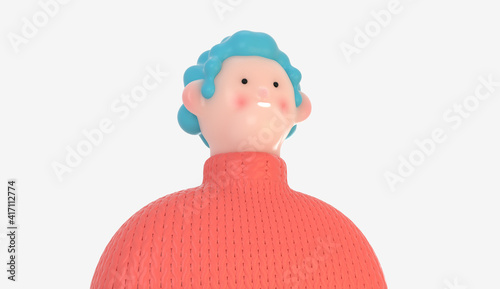 3D Bright people portrait - 3D render design concept illustration of a plastuc doll of a young man, face and shoulders avatar. User picture volumetric icon