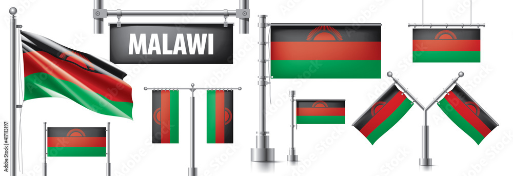 Vector set of the national flag of Malawi in various creative designs