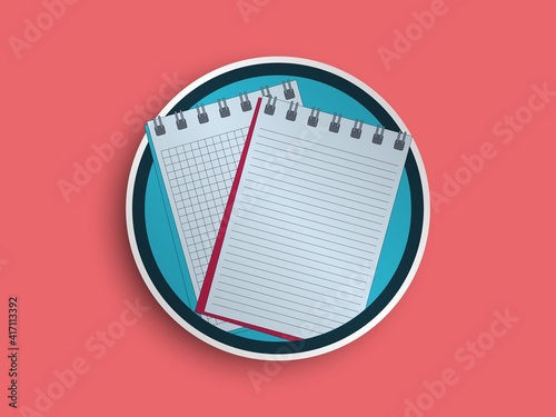top view of empty blank notebook icon. note pad paper sheet on desk. vector illustration