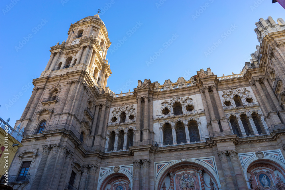 Malaga / Spain - October 15, 2020: The Cathedral of Malaga is a Roman Catholic church in the city of Malaga in Andalusia in southern Spain