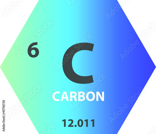 C Carbon Non reactive metal Chemical Element vector illustration diagram, with atomic number and mass. Simple gradient fla hexagon esign for education, lab, science class.