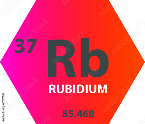 Rb Rubidium Alkali metal Chemical Element vector illustration diagram, with atomic number and mass. Simple gradient hexagon for education, lab, science class.
