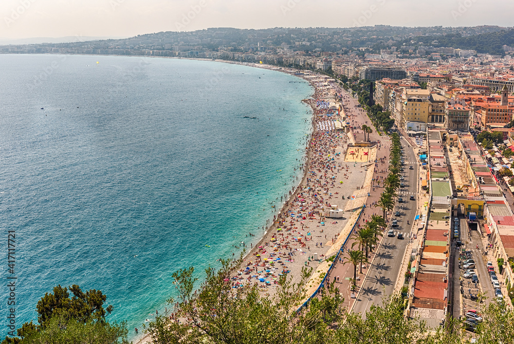 Aerial view of the waterfront in Nice, Cote d'Azur, France