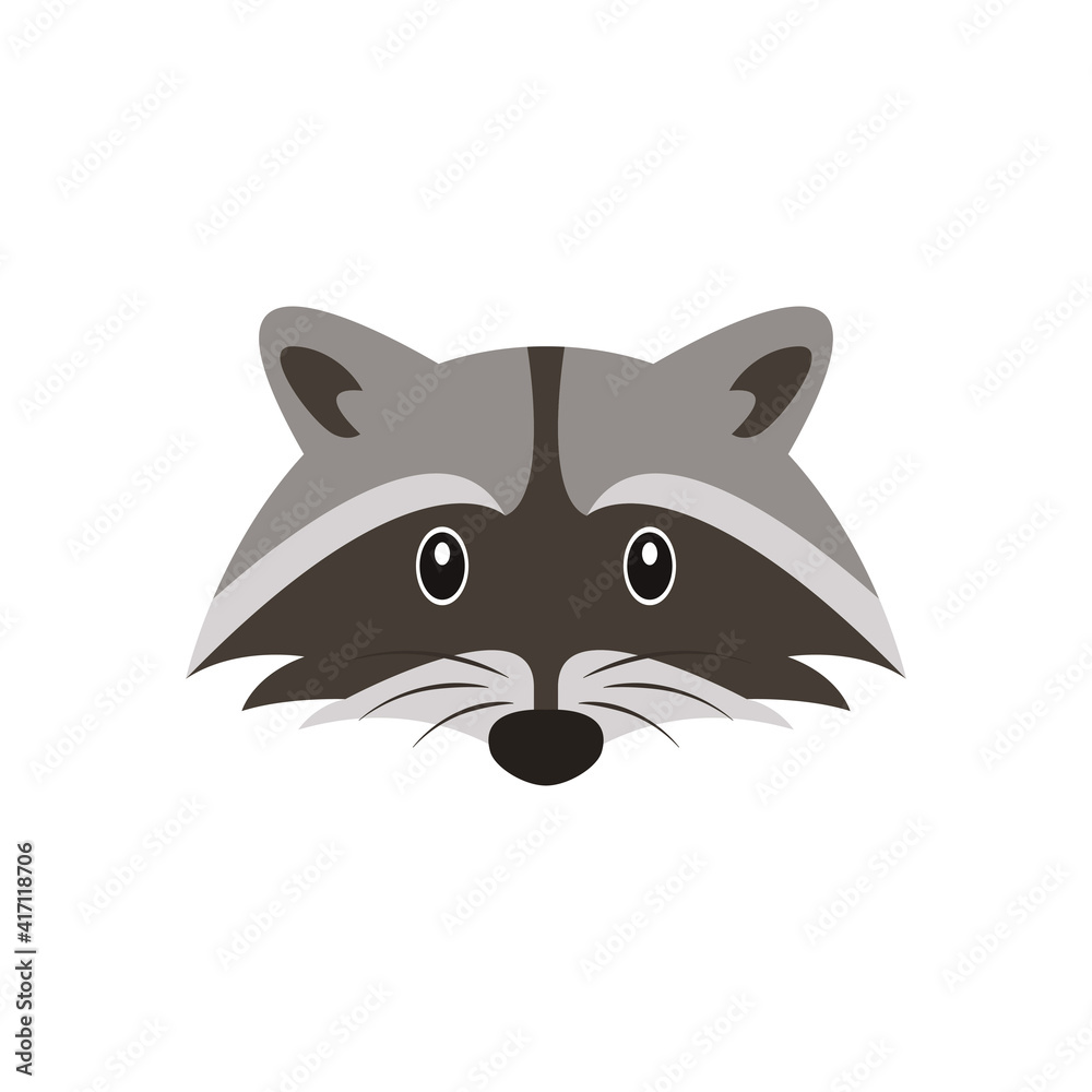 Obraz premium Cartoon animal, cute raccoon. Flat design. Vector illustration isolated on white background