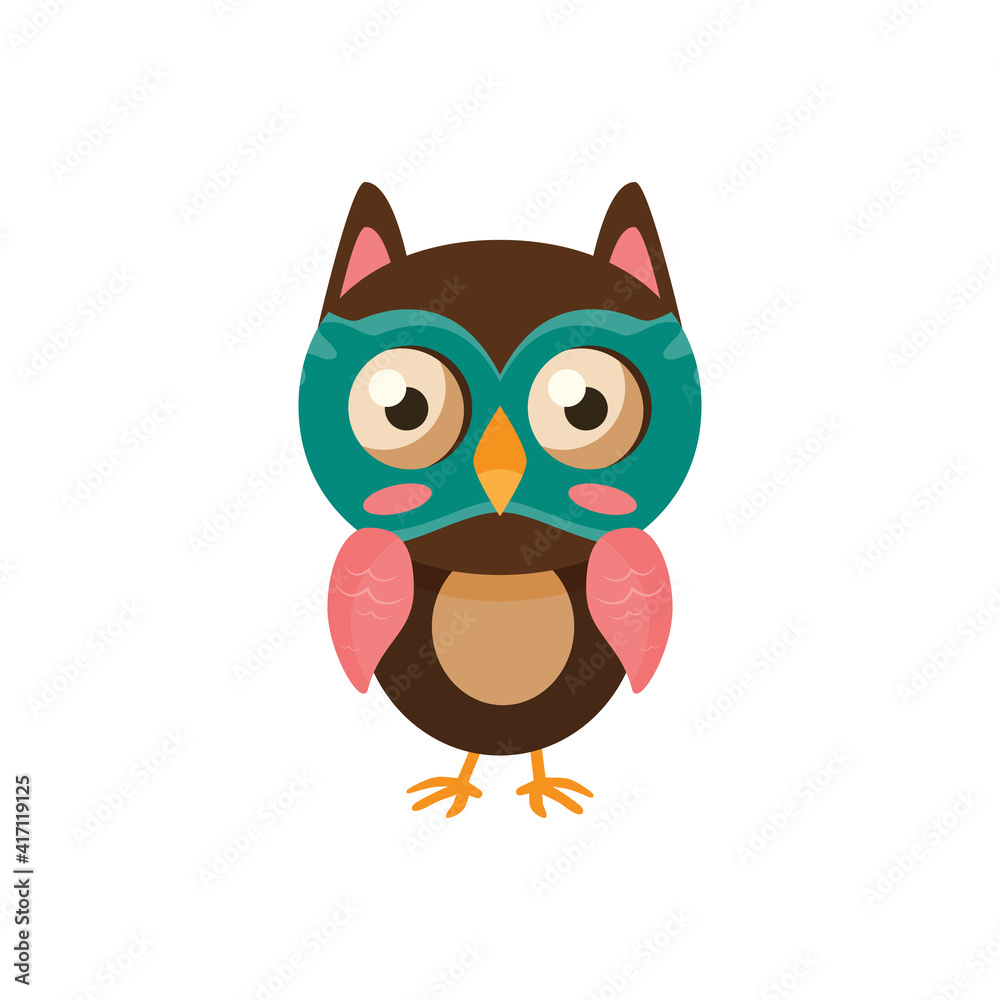 Owl. Cute and funny. Wild forest bird. Flat vector icon isolated on white background