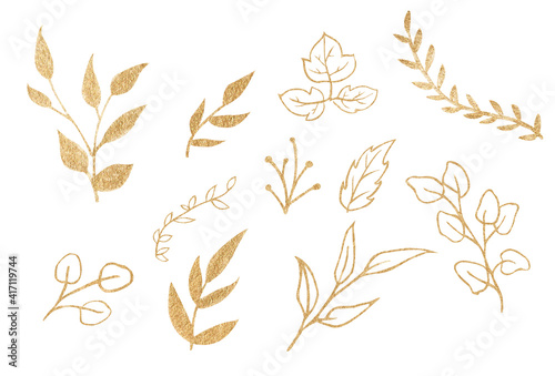 Wallpaper Mural Gold leaf collection, for wedding stationary, greetings, wallpapers, background. Watercolor floral illustration. Torontodigital.ca