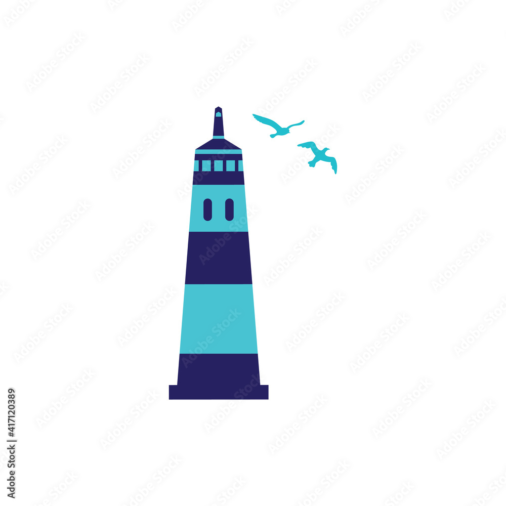 Lighthouse icon with seagulls on white isolated background. Vector Lighthouse icon with seagulls on white isolated background. Vector