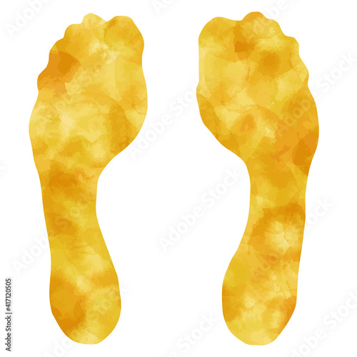 黄色い水彩テクスチャの足跡 
footprints with yellow water color texture