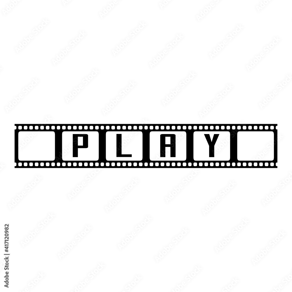 Logotipo con texto play en tira de película en color negro