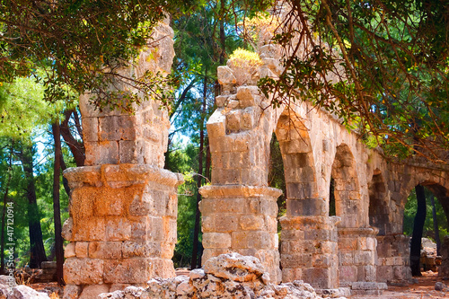 Ruins of the ancient city of Phaselis, Turkey. Roman ancient viaduct