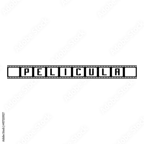 Logotipo con texto pelicula en español en tira de película en color negro