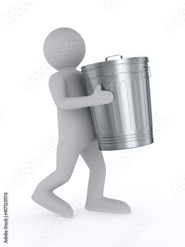 man carry garbage basket on...