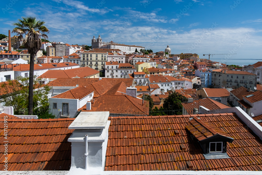 View of the rooftops of the old city of Lisbon. Portugal.