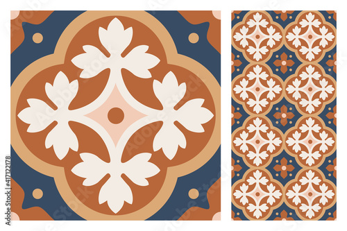 Portuguese floor ceramic tiles azulejo design, mediterranean pattern