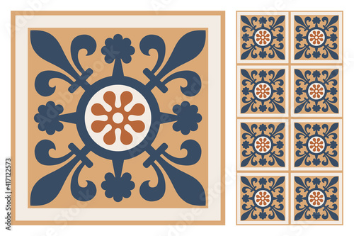 Portuguese floor ceramic tiles azulejo design, mediterranean pattern