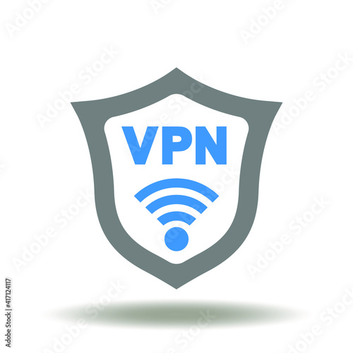 Shield with VPN and wireless signal vector icon. Virtual Private Network Security Access Internet Data.