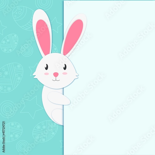 Postcard for easter  cute rabbit waiting for congratulations  background 