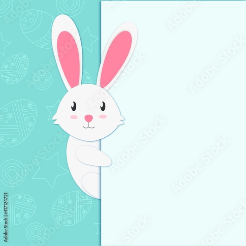 Postcard for easter, cute rabbit waiting for congratulations, background
