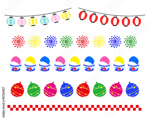 日本のお祭りラインイラスト素材セット