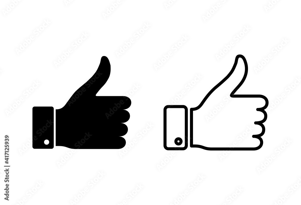 Thumbs up icon set. Hand like. Like icon vector. Thumbs up icon set. Hand like. Like icon vector.
