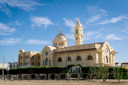 Public cathedral coptic egyptian church at the sky background