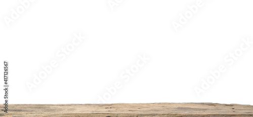 Old wooden plank space for products isolated on white background