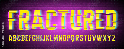 Futuristic Fractured Font. Fragmented font with a cyber punk theme