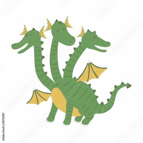 Three headed dragon ancient mythical creature cartoon vector Illustration © Nadzin