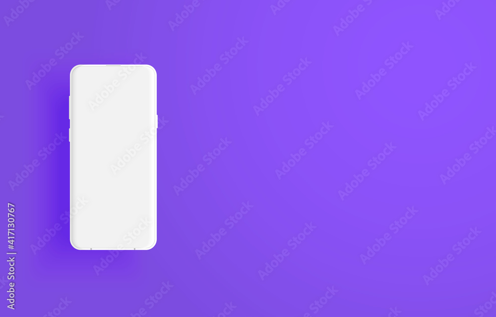 Modern mockup smartphone isolated on purple background. Frame with blank display. Template design for presentation, application display, information graphics, advertising. Vector illustration