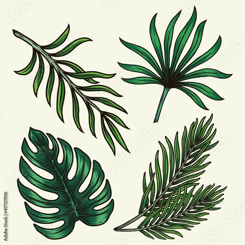 Green tropical leaves composition