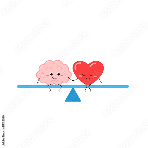 Seesaw with brain and heart holding hands