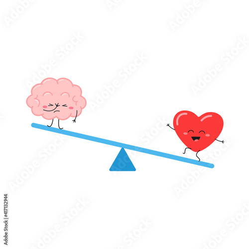 Seesaw with dancing heart and skeptic brain