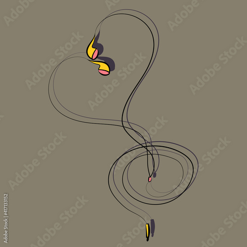 headphones in yellow and pink tones hand drawing outline symbol icon on dark background. Vector
