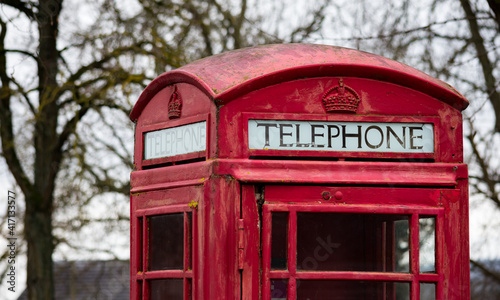 London red phone booth. Vintage telephone concept.