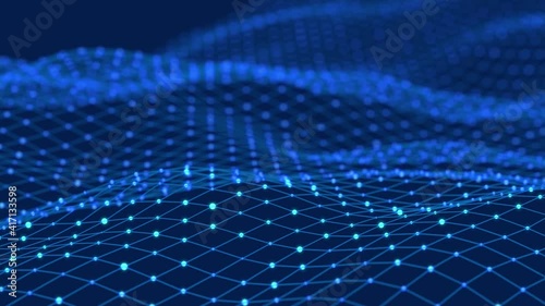Dynamic wave. Digital technology background. Big data visualization. Science background. 3d rendering. Seamless loop. 4k