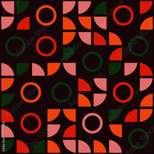 Orange and green round shapes and quarters. Circles pattern. Cector orange and green abstract.