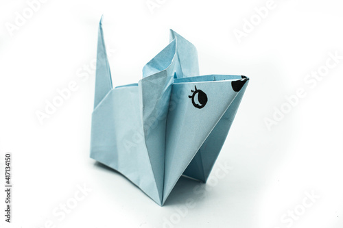Origami mouse isolated on white background.