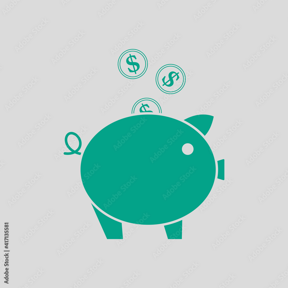 Fototapeta premium Golden Coins Fall In Piggy Bank Icon