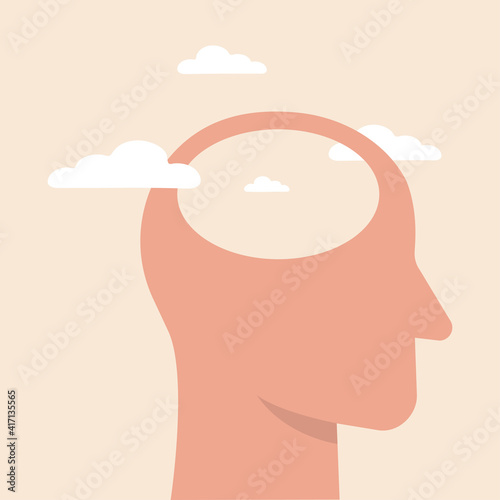 Empty head icon. illustration of stupid, foolish and empty-headed person. Head profile with clear sky.