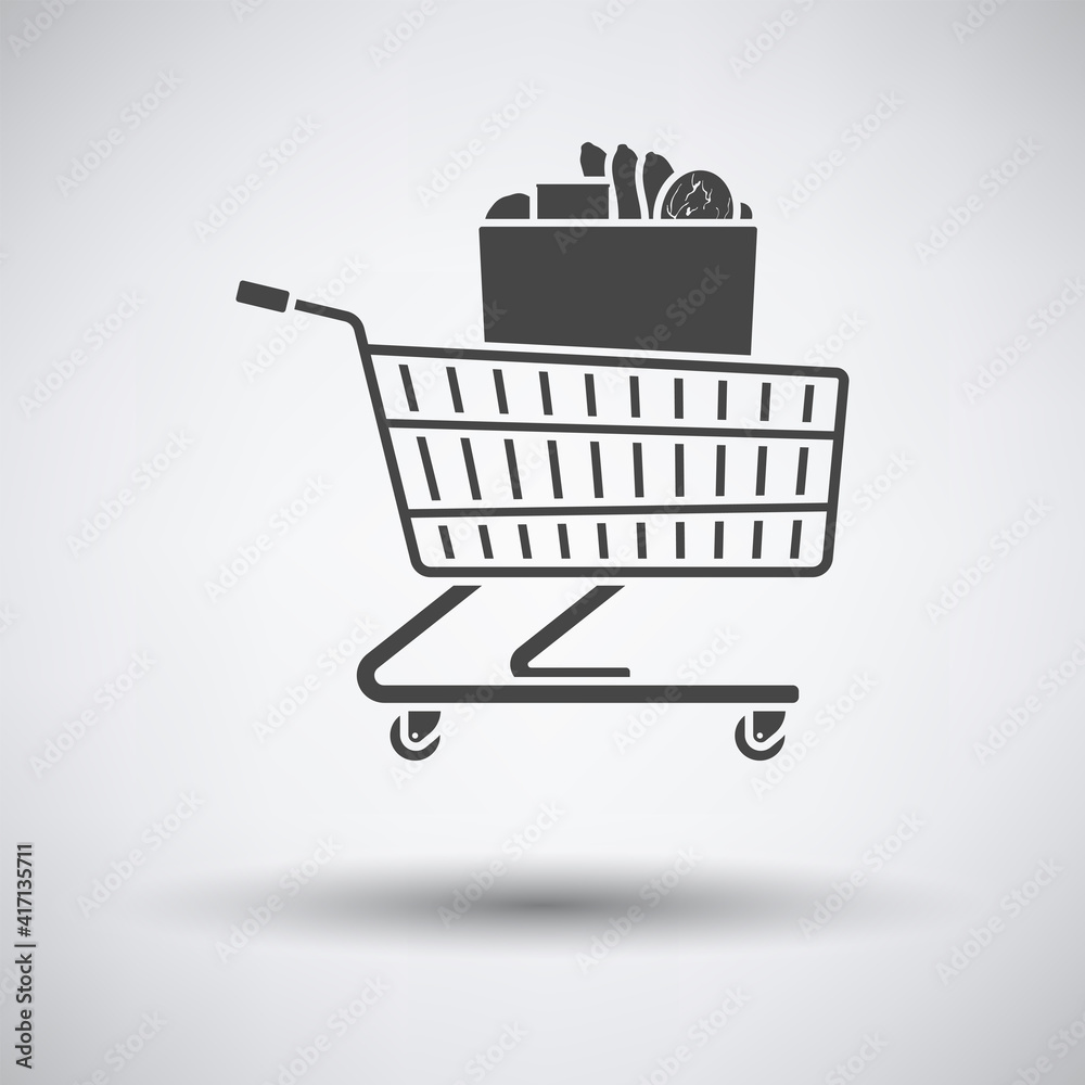 Shopping Cart With Bag Of Food Icon Shopping Cart With Bag Of Food Icon