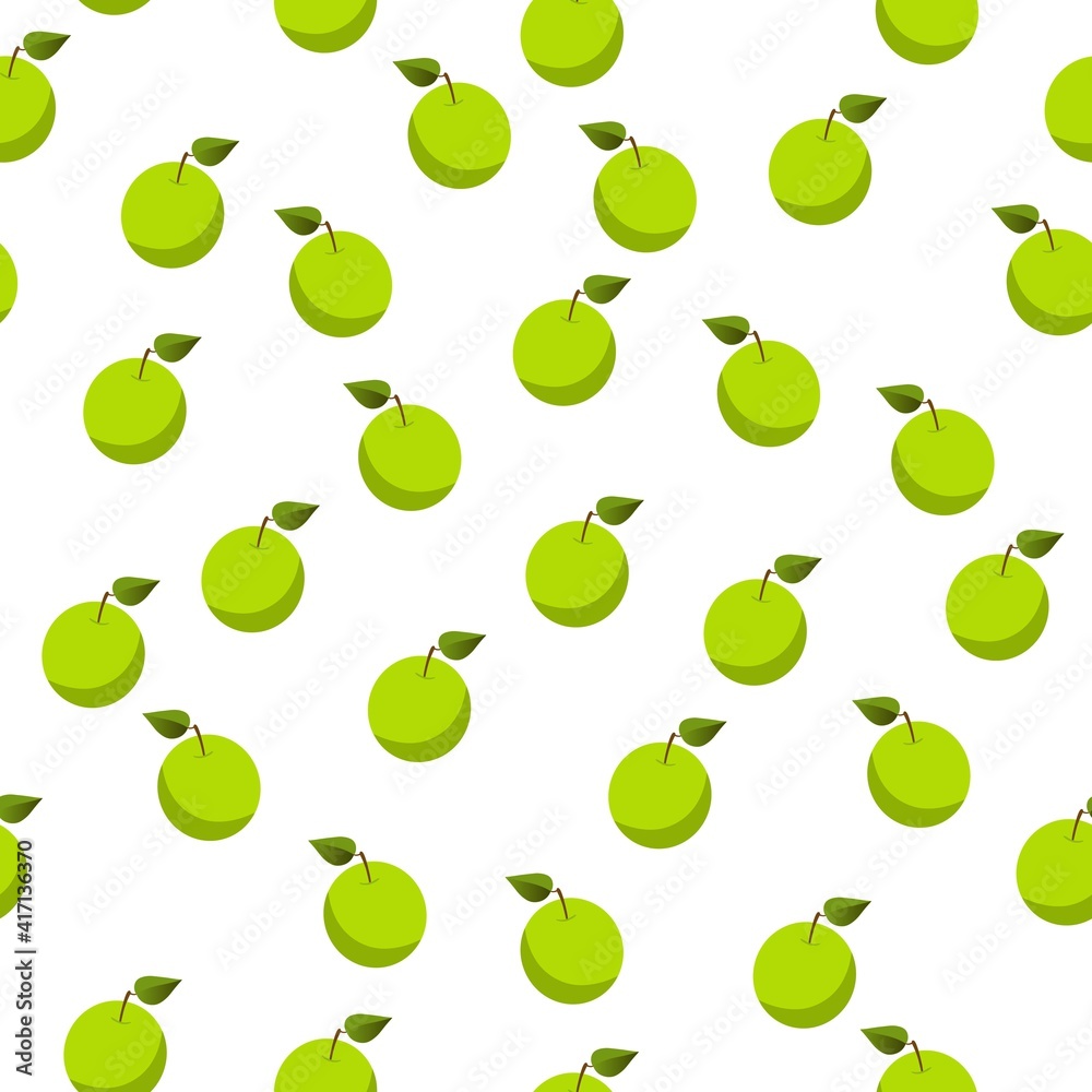 Seamless pattern, green apples with leaves. White background. Cartoon style. Seamless pattern, green apples with leaves. White background. Cartoon style.