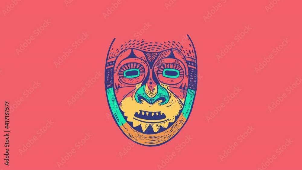 Tribal Mask Design. Drawing Style. Animated drawing, decorative video background. Tribal Mask Design. Drawing Style. Animated drawing, decorative video background.