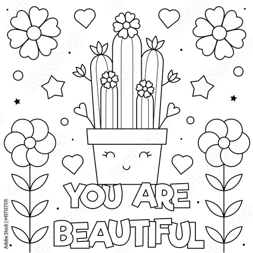 You are beautiful. Coloring page. Vector illustration of flowers. photo