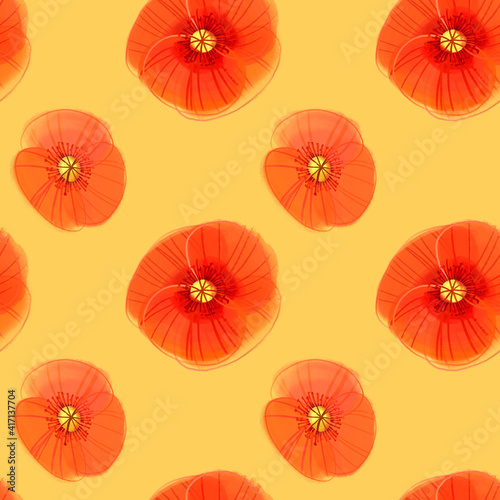 Summer seamless pattern with poppy flowers.