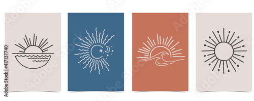 Collection of sun background set with sea,wave,wind,shape.Editable vector illustration for website, invitation,postcard and sticker