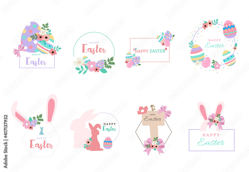 Collection of easter object set with rabbit,egg,flower.Editable vector illustration for website, invitation,postcard and sticker Collection of easter object set with rabbit,egg,flower.Editable vector illustration for website, invitation,postcard and sticker
